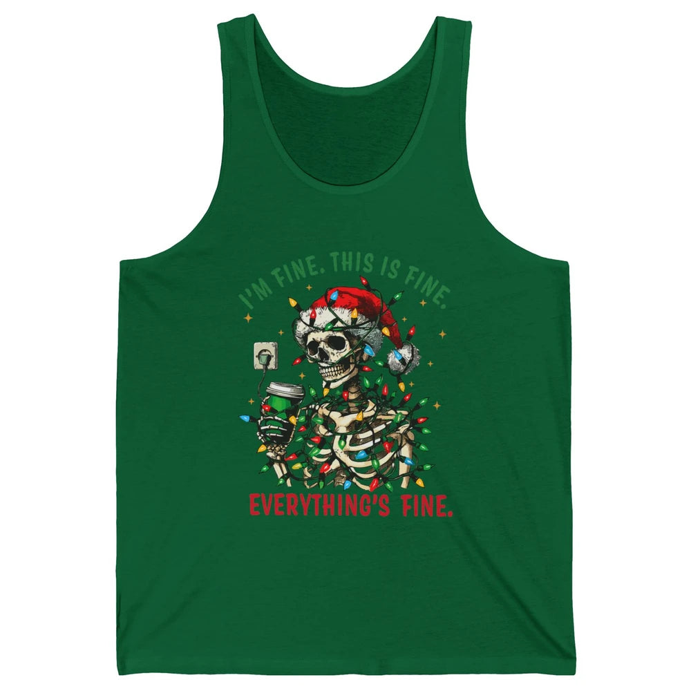 Funny Skull Everything Is Fine Christmas Lights Skeleton Xmas Sarcastic Unisex Jersey Tank