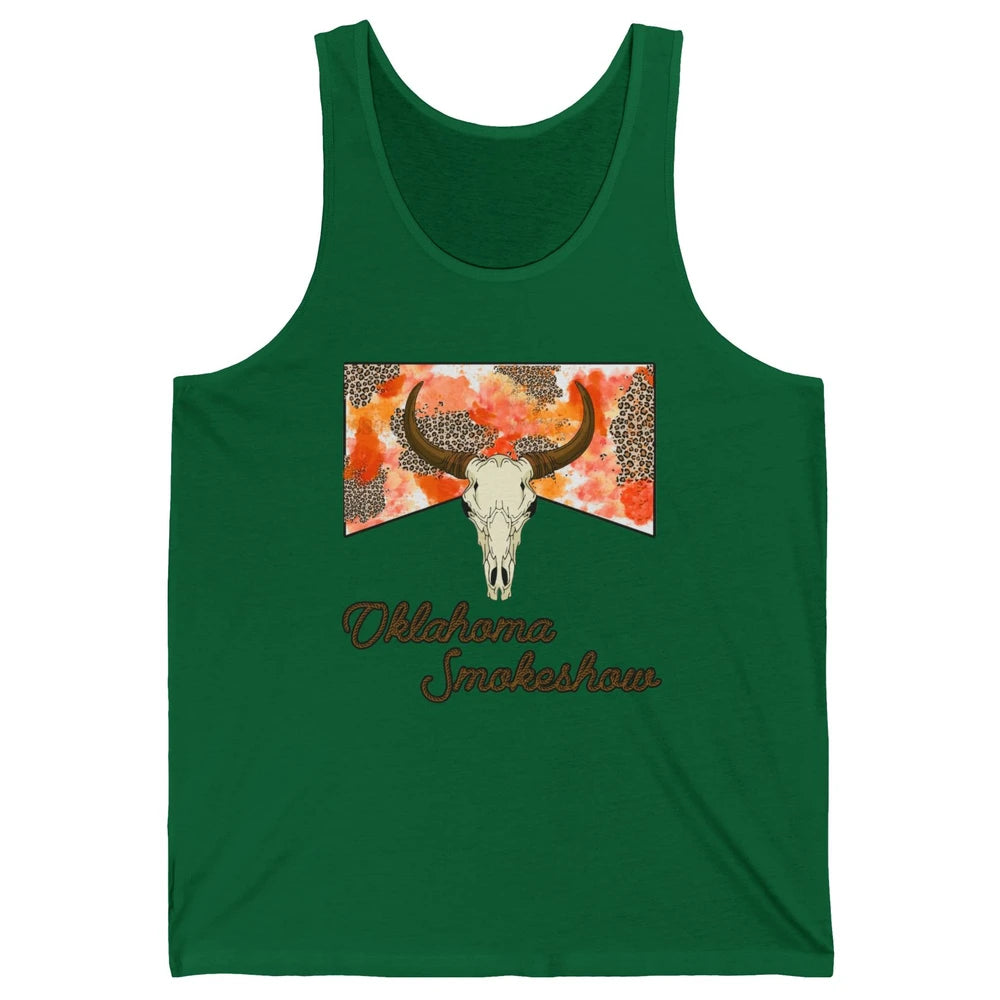 Boho Bull Skull Cow Print Oklahoma Smokeshow Western Country Unisex Jersey Tank