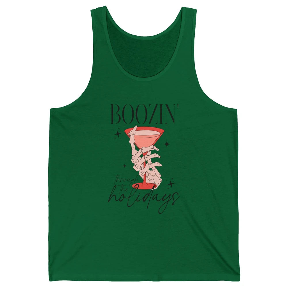 Boozin’ Through The Holidays Christmas Drinking Wine Glass Unisex Jersey Tank