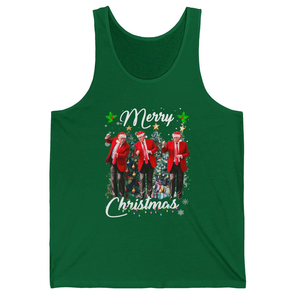 Funny Trump Dance Santa Claus Christmas Donald Trump President Sarcastic Political Xmas Unisex Jersey Tank