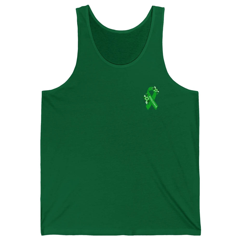 Scoliosis Awareness Support Floral Green Ribbon Pocket Size Unisex Jersey Tank