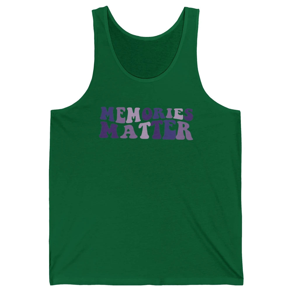 Alzheimer Awareness Groovy Memories Matter Purple Warrior Unisex Jersey Tank