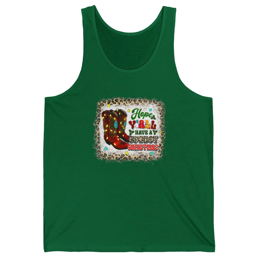 Merry Christmas Cowboy Boots Leopard Xmas Lights Western Unisex Jersey Tank