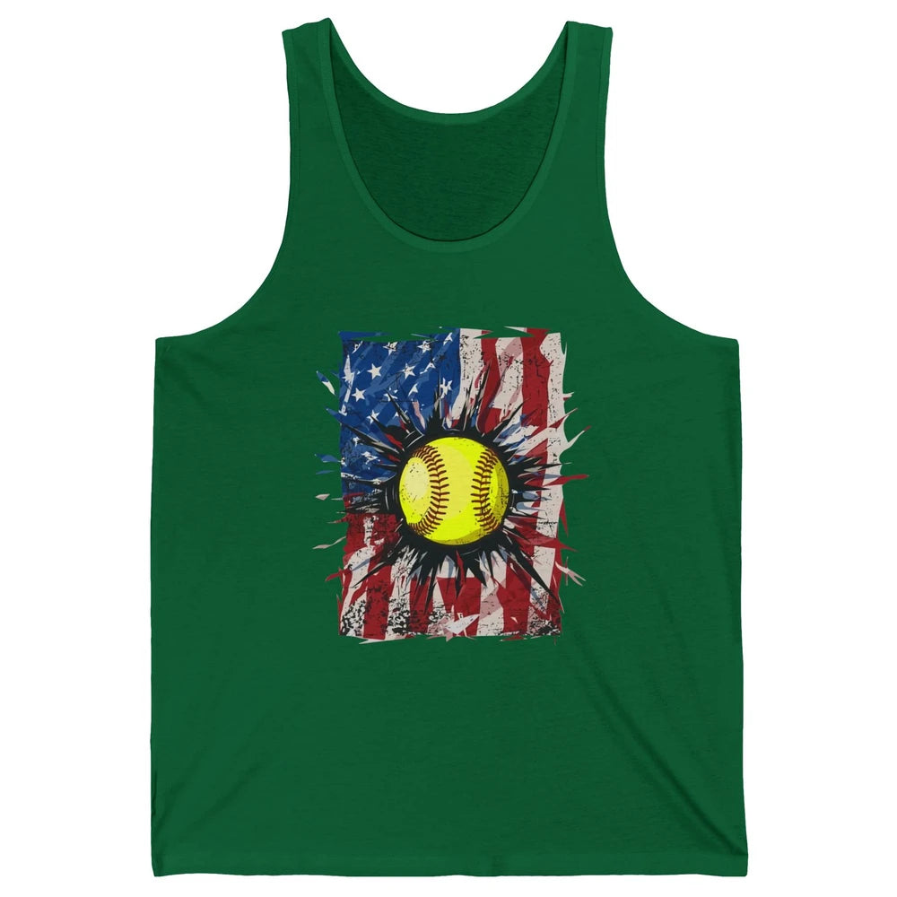 Retro US Flag Softball July 4th Baseball Players Patriotic Unisex Jersey Tank