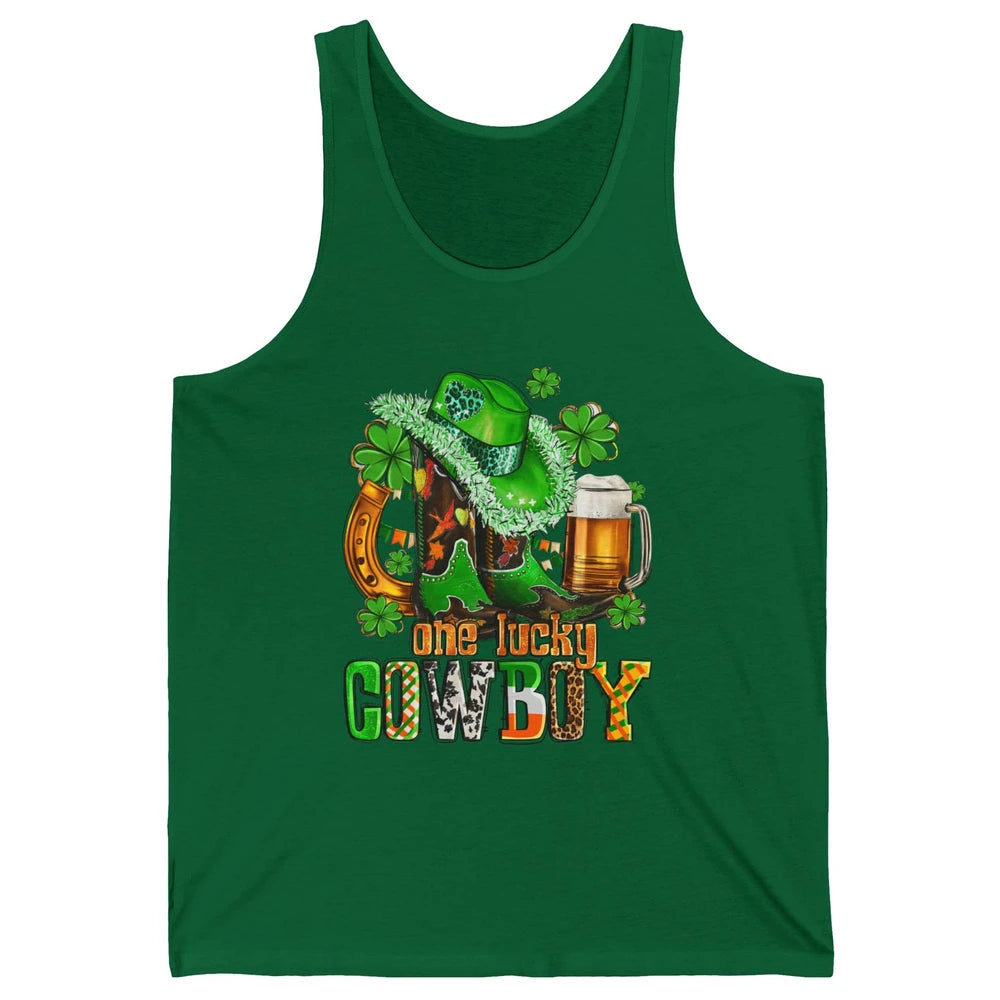 Western Lucky Cowboy Boots Clover Leopard St Patricks Day Unisex Jersey Tank