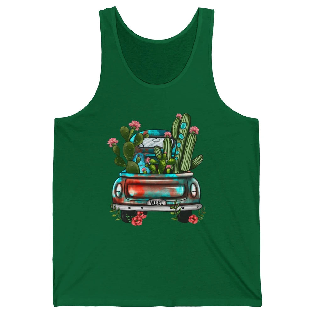 Turquoise Western Truck Desert Cactus Go West Western Gift Unisex Jersey Tank