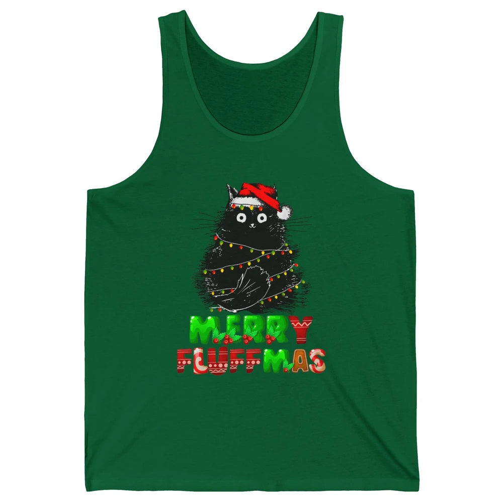 Merry Christmas Catmas Santa Hat Black Cat Xmas Lights Tree Unisex Jersey Tank