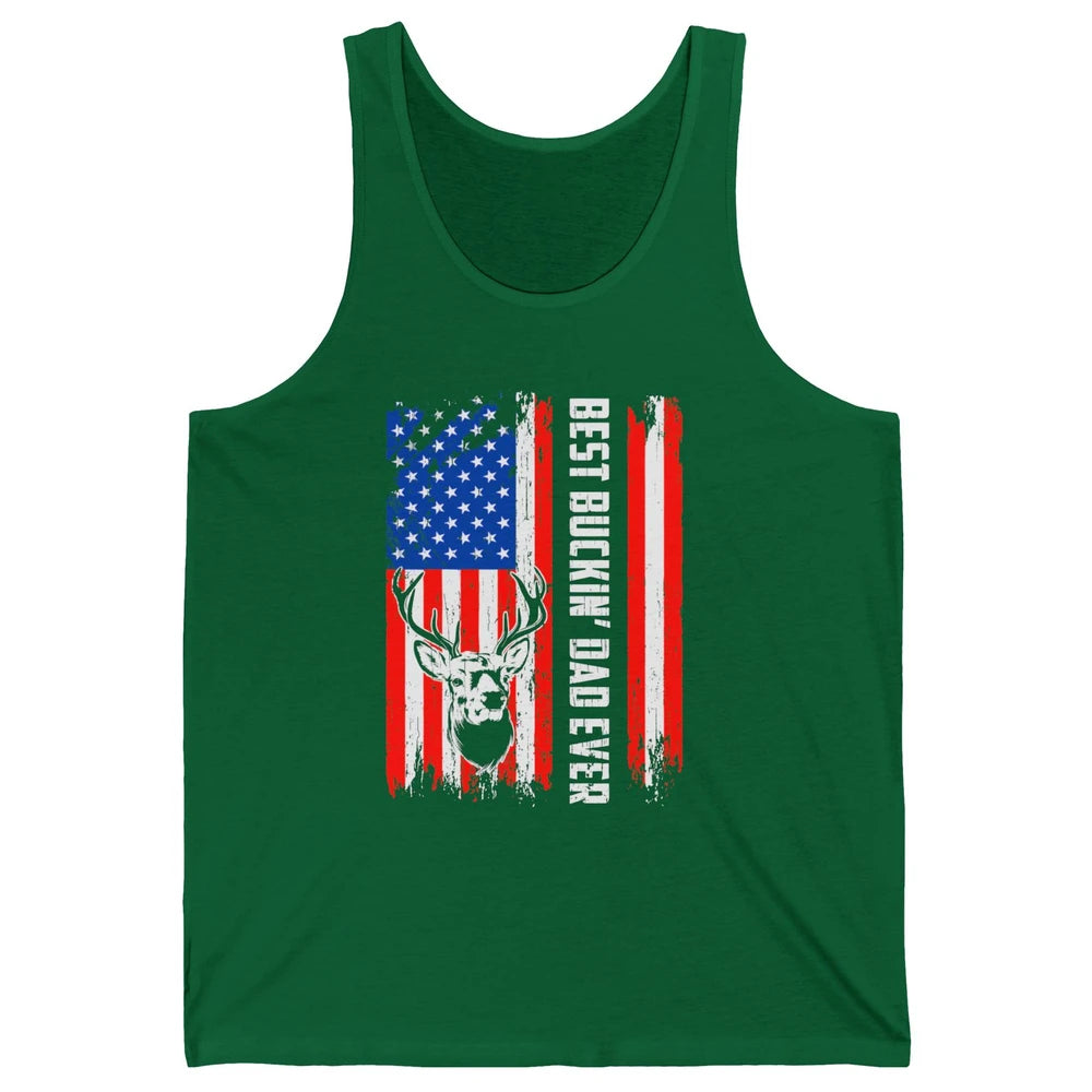 Best Buckin Dad Ever Deer Hunting Bucking US Flag Unisex Jersey Tank