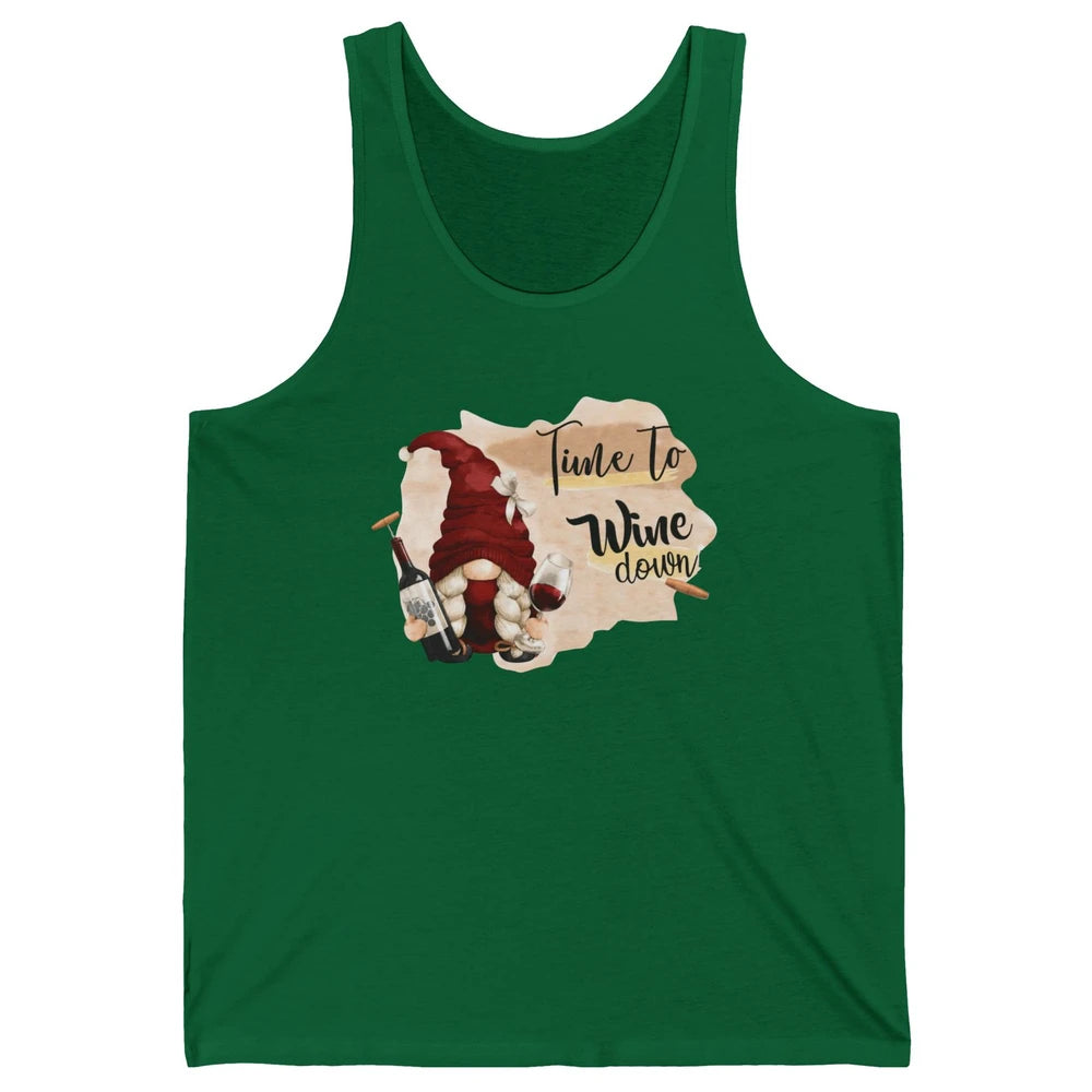 Christmas Gnome Wine It's Time to Wine Down Winter Holiday Unisex Jersey Tank