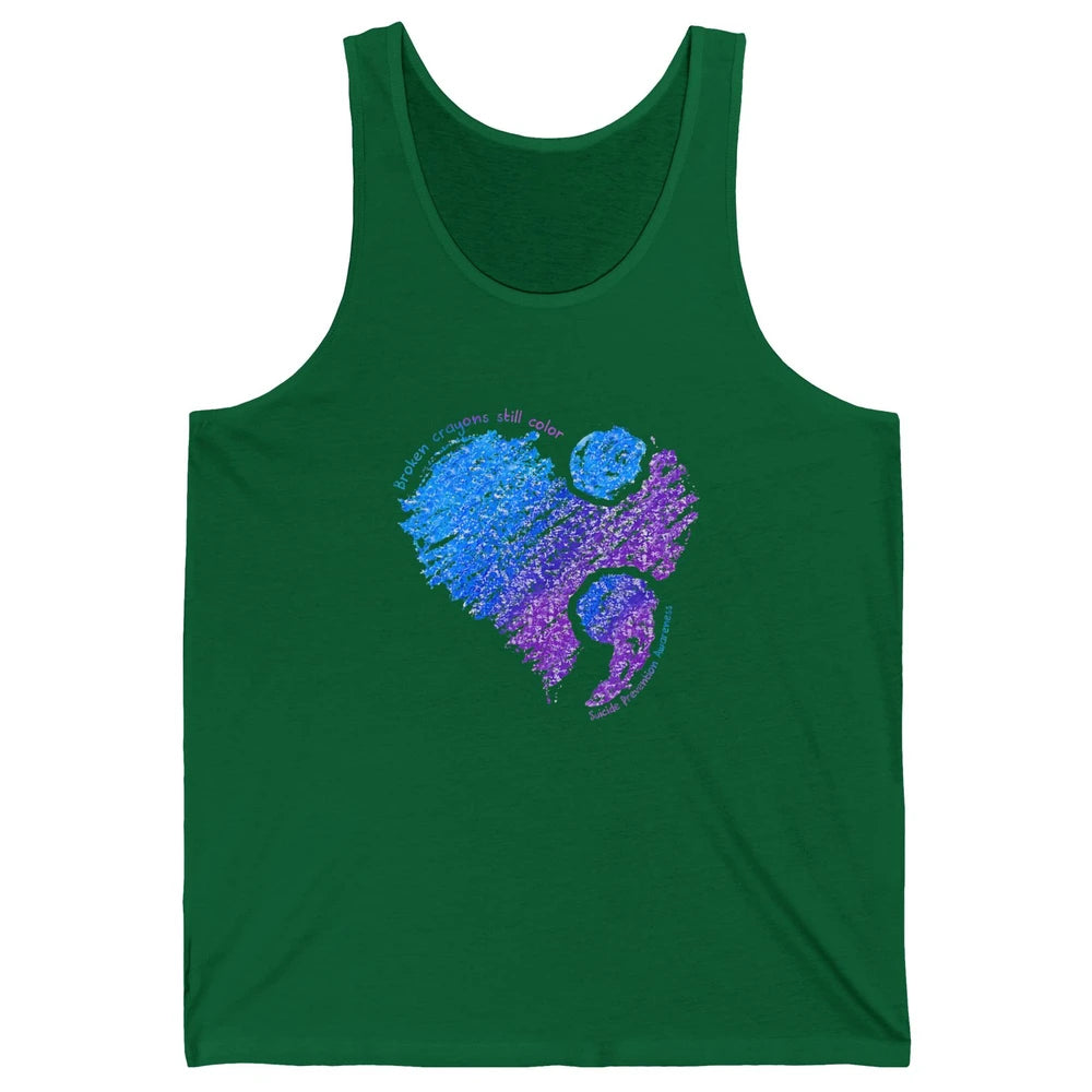 Semicolon Turquoise Blue Ribbon Heart Suicide Prevention Unisex Jersey Tank