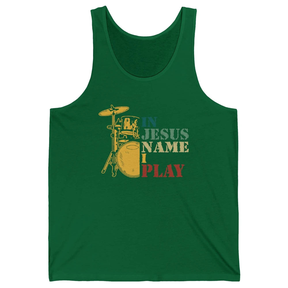 Vintage Drums In Jesus Name I Play Drumming Lovers Drummers Unisex Jersey Tank