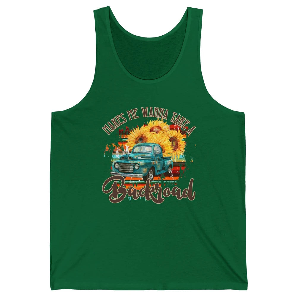 Retro Sunflower Truck Makes Me Wanna Take a Backroad Western Unisex Jersey Tank