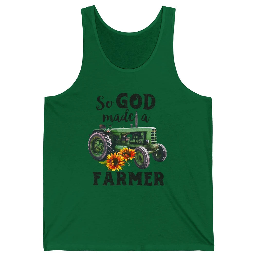 Vintage Retro Tractor God Made A Farmer Proud Farmer Farming Unisex Jersey Tank