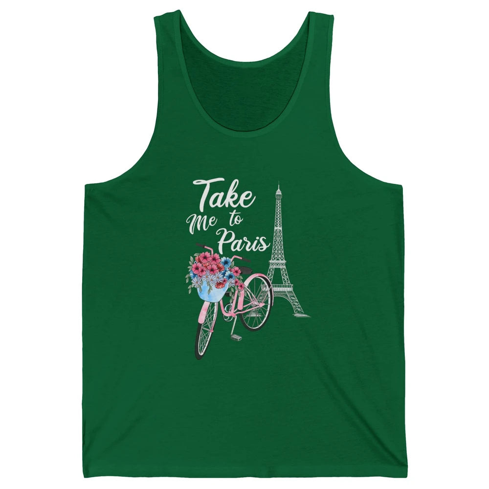 Take Me To Paris France Floral Minimal Eiffel Tower Travel Unisex Jersey Tank