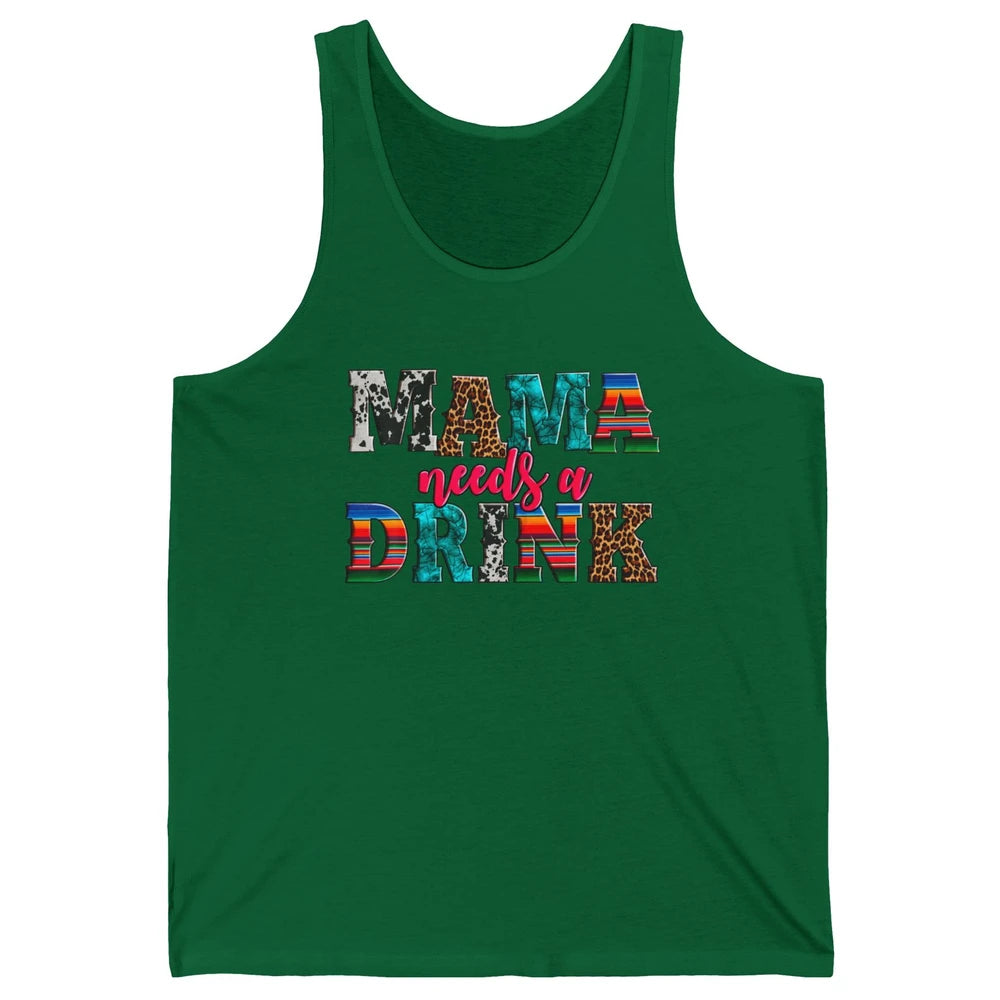 Western Mama Needs Drink Leopard Turquoise Mothers Day Retro Unisex Jersey Tank