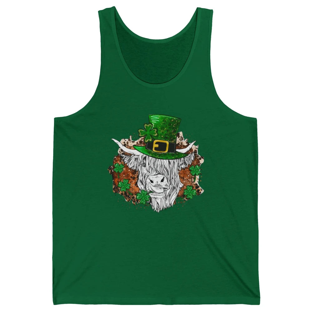 St Patrick's Day Highland Cow With Hat And Clover Shamrock Unisex Jersey Tank