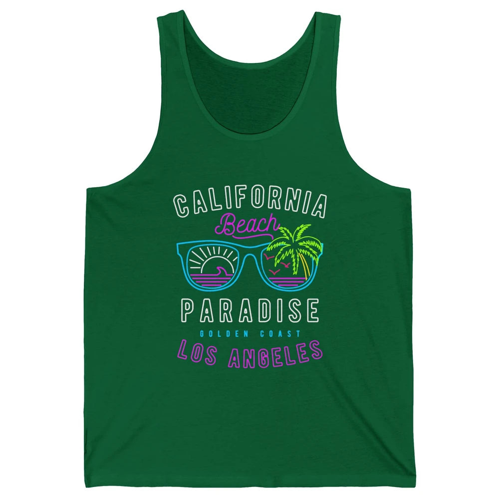 California Beach Paradise Los Angeles Golden Coast Neon 80s Unisex Jersey Tank