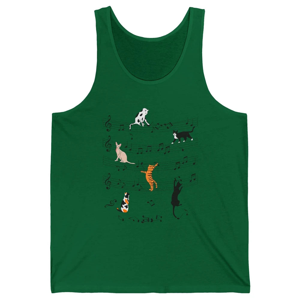 Cat On Music Sheets Cute Music Notes Funny Cat Musician Unisex Jersey Tank