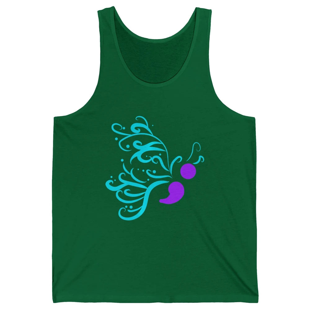 Semicolon Butterfly Teal Warrior Suicide Prevention Month Unisex Jersey Tank