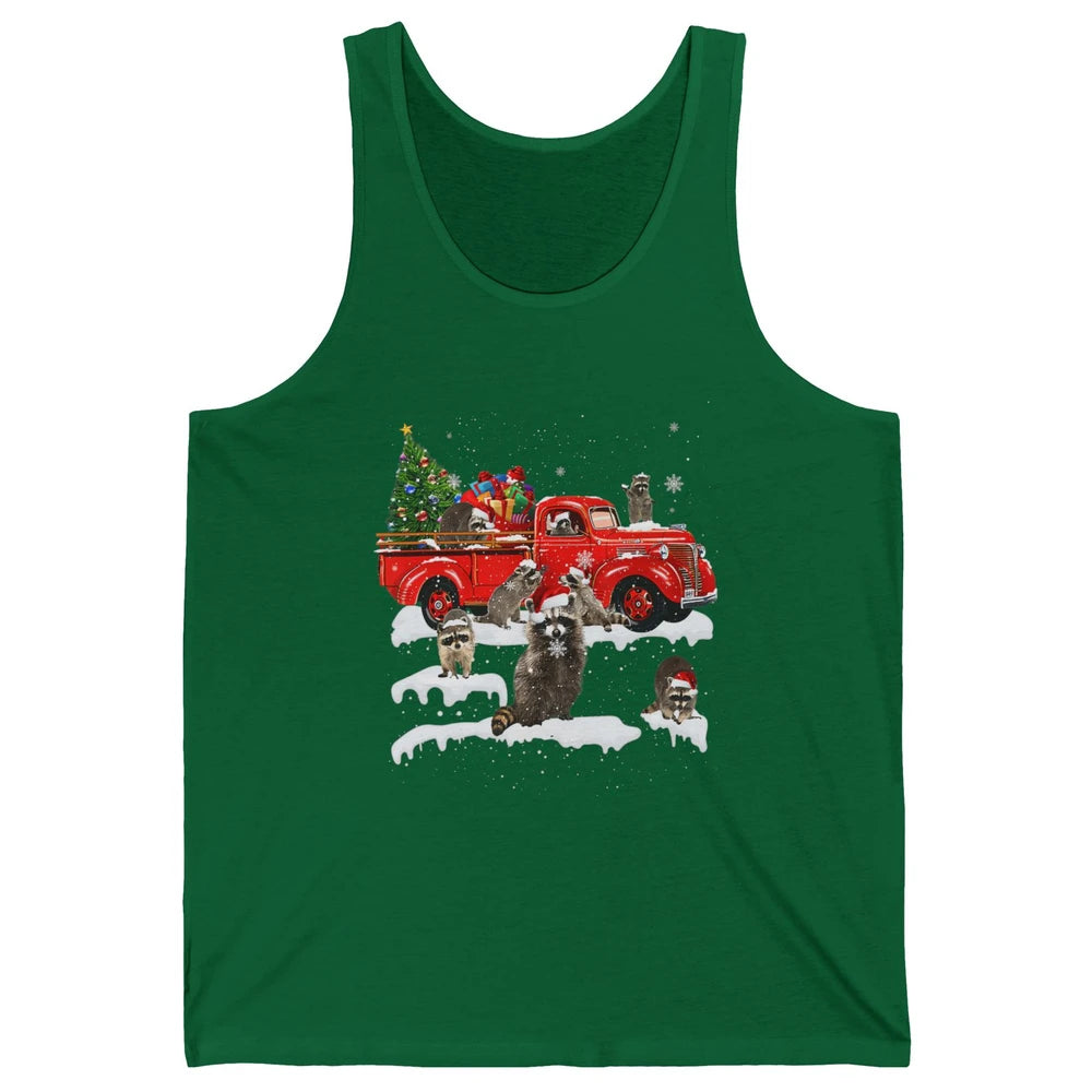 Funny Red Truck Raccoon Xmas Tree Lights Merry Christmas Unisex Jersey Tank