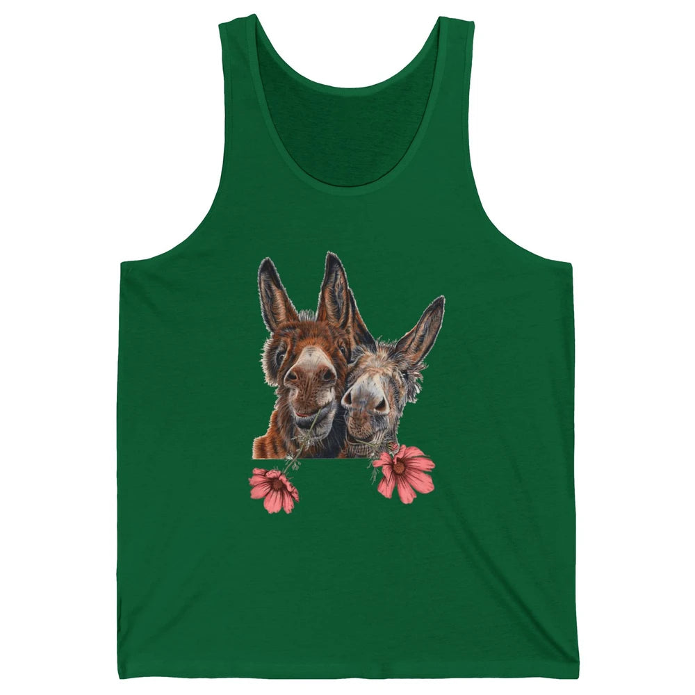 Wildflower Donkey Couple Retro Farm Animal Life Funny Donkey Unisex Jersey Tank