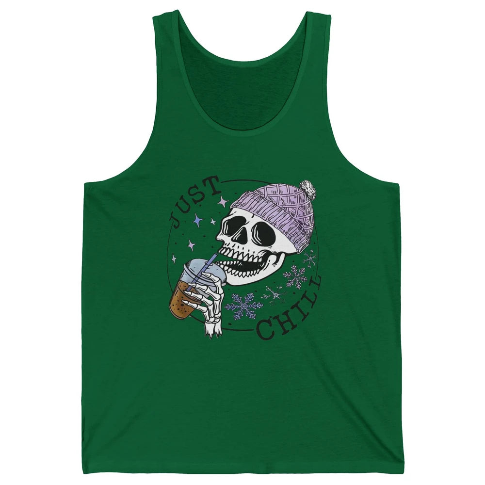 Funny Skeleton Coffee Just Relax Snowflakes Christmas Unisex Jersey Tank