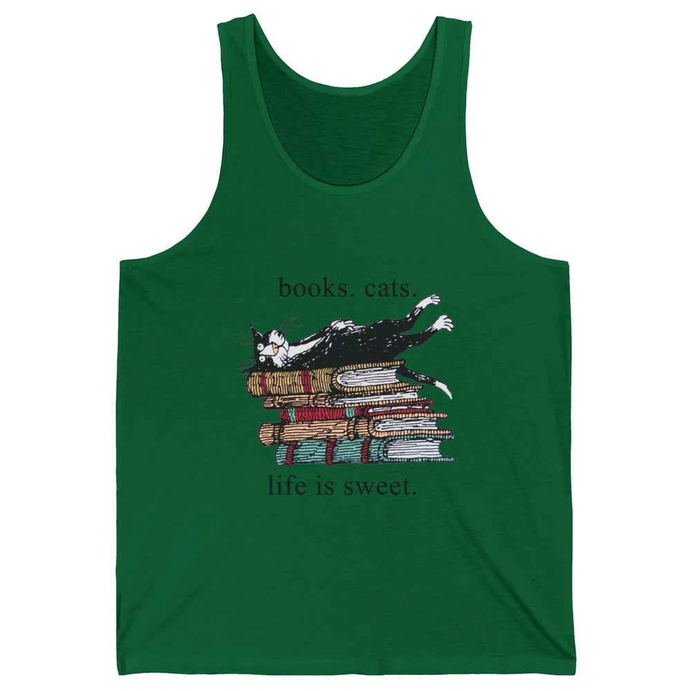 Books Cats Life Is Sweet Cat Book Lovers Reading Book Unisex Jersey Tank