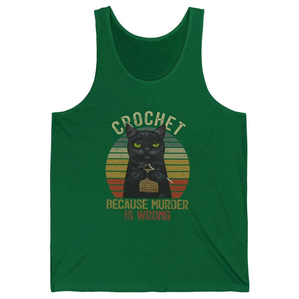 Vintage Black Cat Crochet Because Murder is Wrong Yarning Unisex Jersey Tank