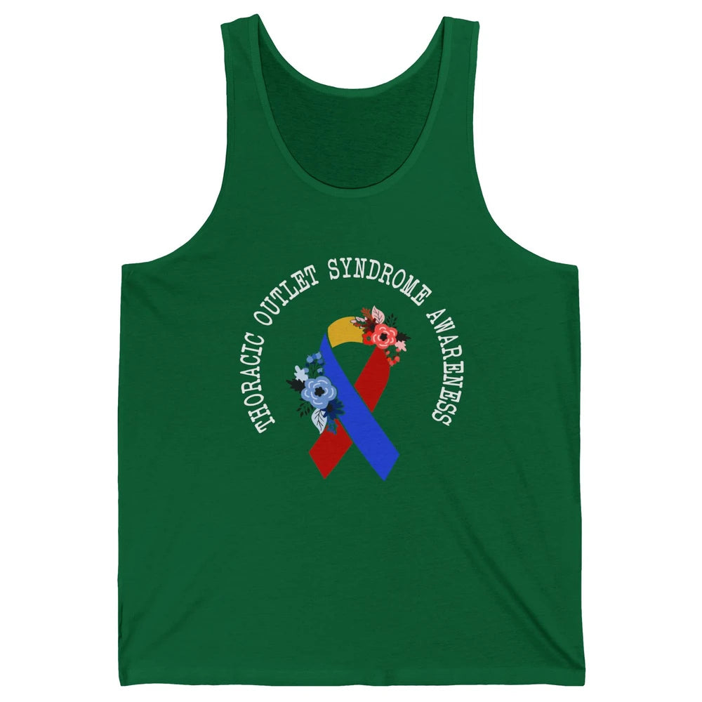 Thoracic Outlet Syndrome Awareness Floral Blue Red Ribbon Unisex Jersey Tank