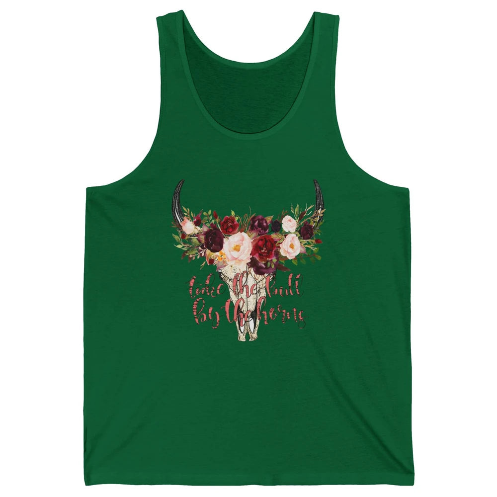 Boho Bull Skull Take The Bull By The Horns Western Country Unisex Jersey Tank