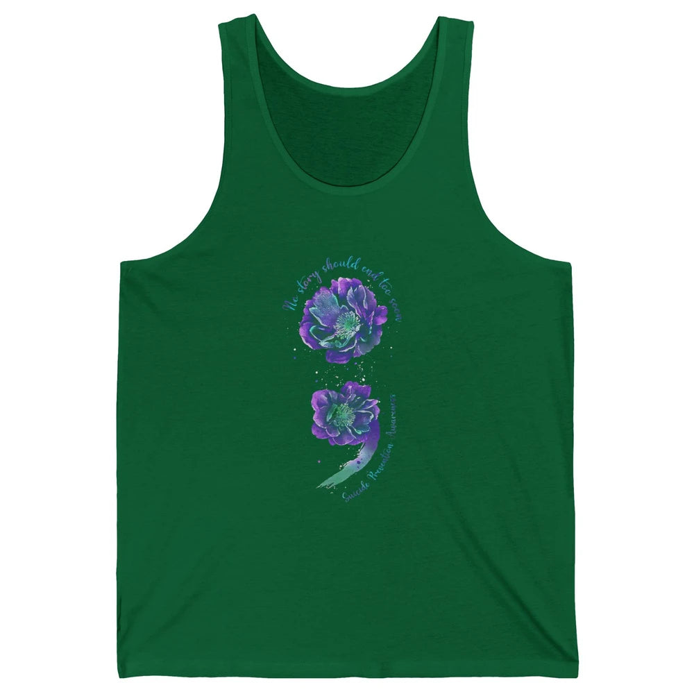 Semicolon Floral Mental Purple Blue Suicide Prevention Month Unisex Jersey Tank