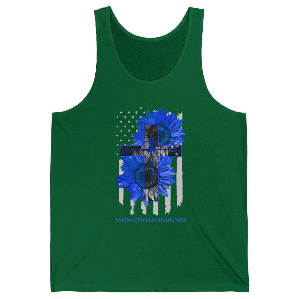 Syringomyelia Awareness Faith Hope Love Blue Ribbon US Flag Unisex Jersey Tank