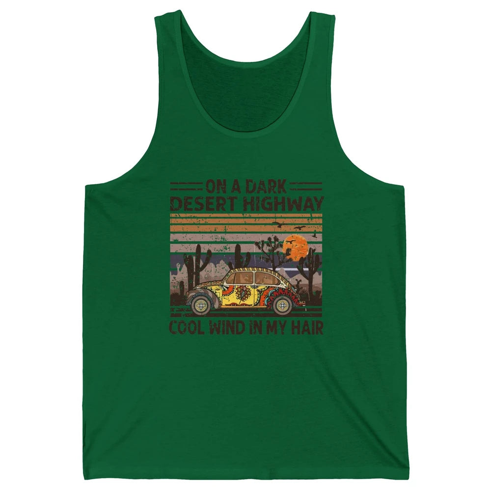 Vintage Hippie Car On A Dark Desert Highway Freedom Peace Unisex Jersey Tank