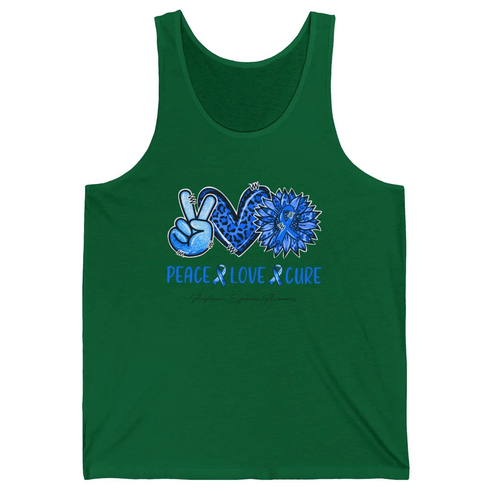 Angelman's Syndrome Blue Ribbon Peace Love Cure Sunflower Unisex Jersey Tank