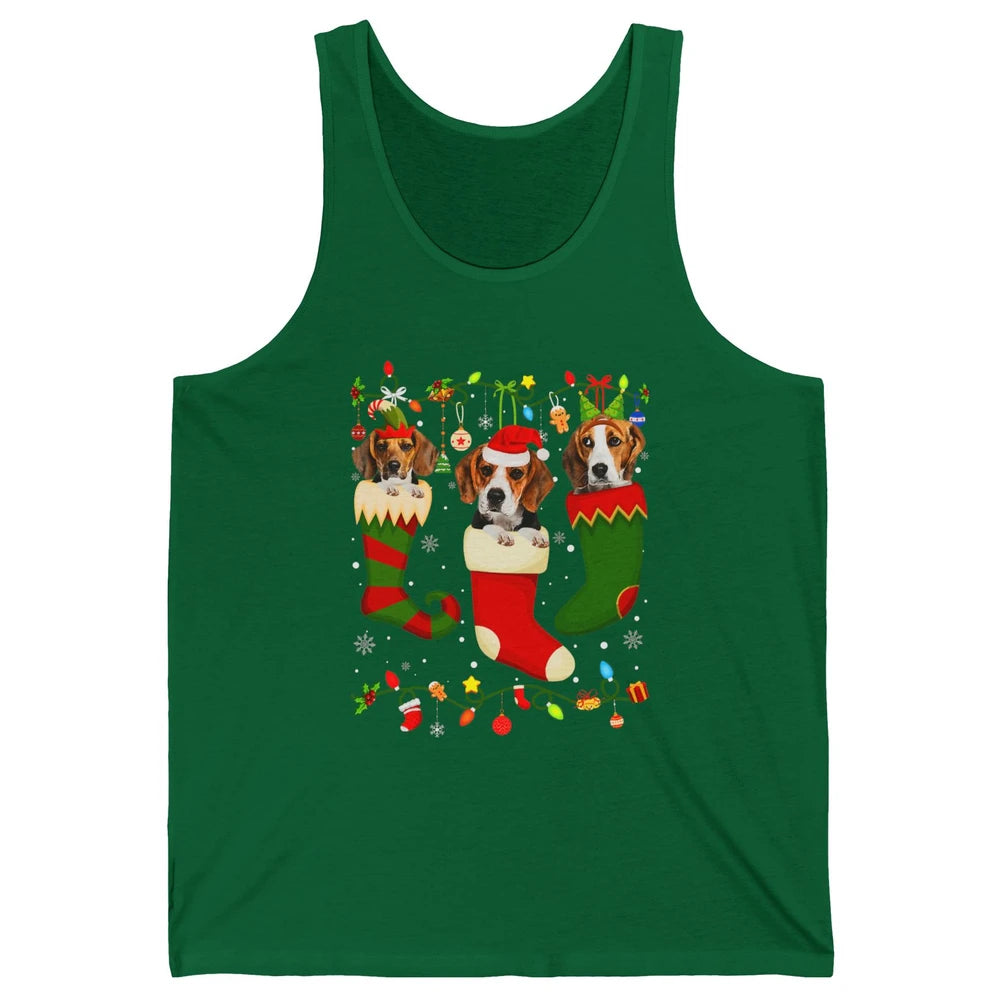 Funny Beagle Dog Christmas Tree Socks Xmas Lights Santa Hat Unisex Jersey Tank