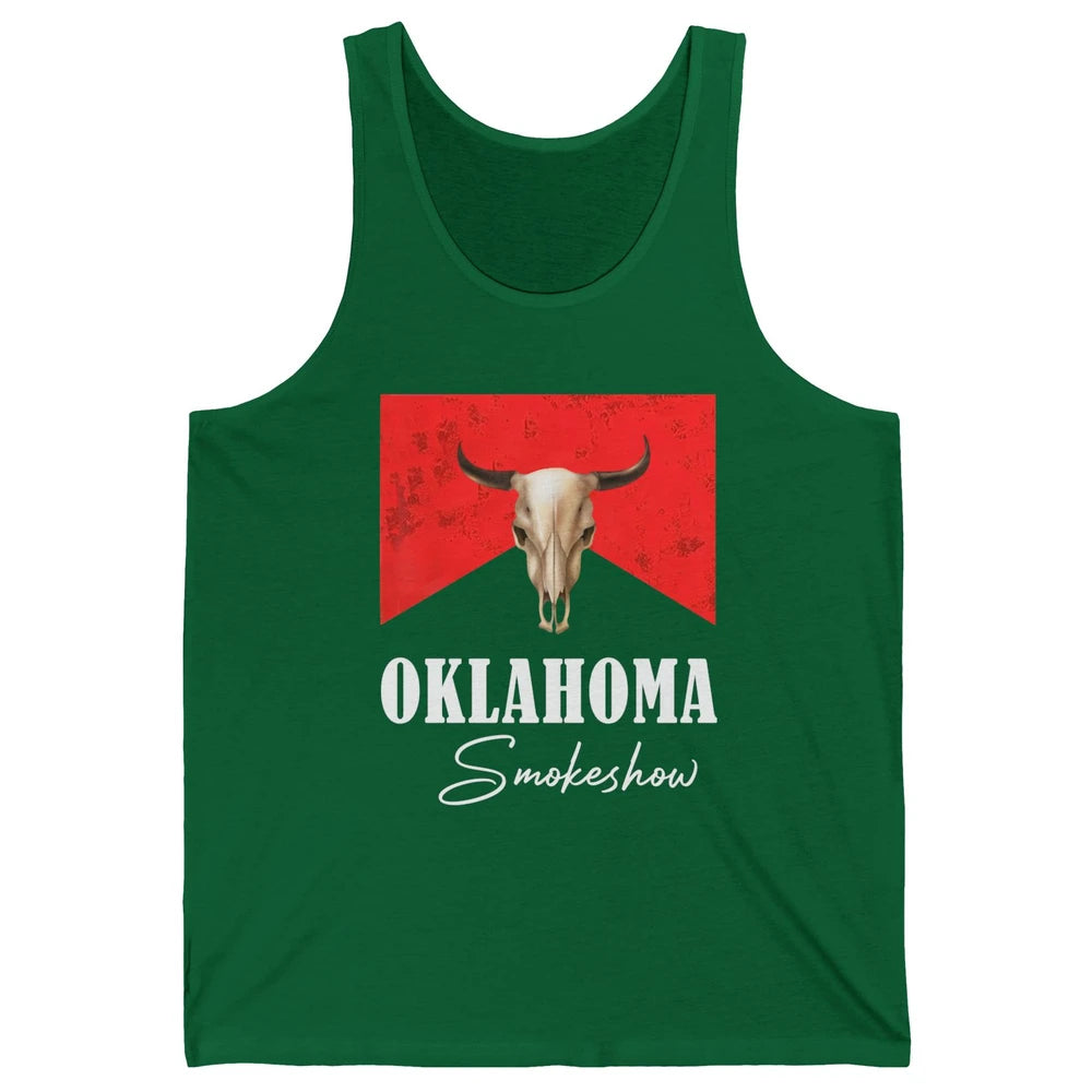 Boho Bull Skull Cow Print Oklahoma Smokeshow Western Country Unisex Jersey Tank