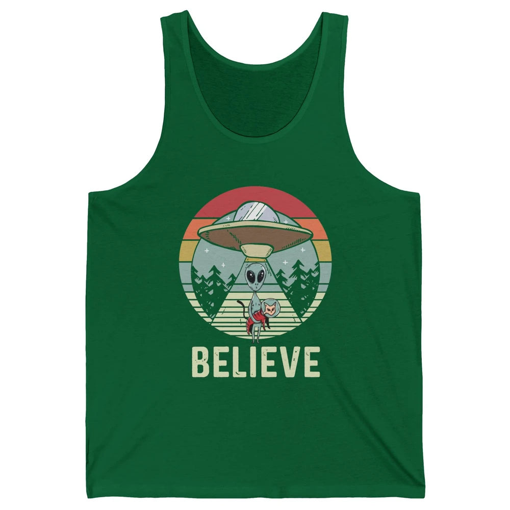 Vintage Alien UFO Funny Cat Alien Flying Saucer Abduction Unisex Jersey Tank