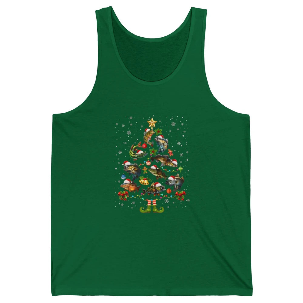 Merry Christmas Fishmas Fishing Tree Fisherman Xmas Lights Unisex Jersey Tank