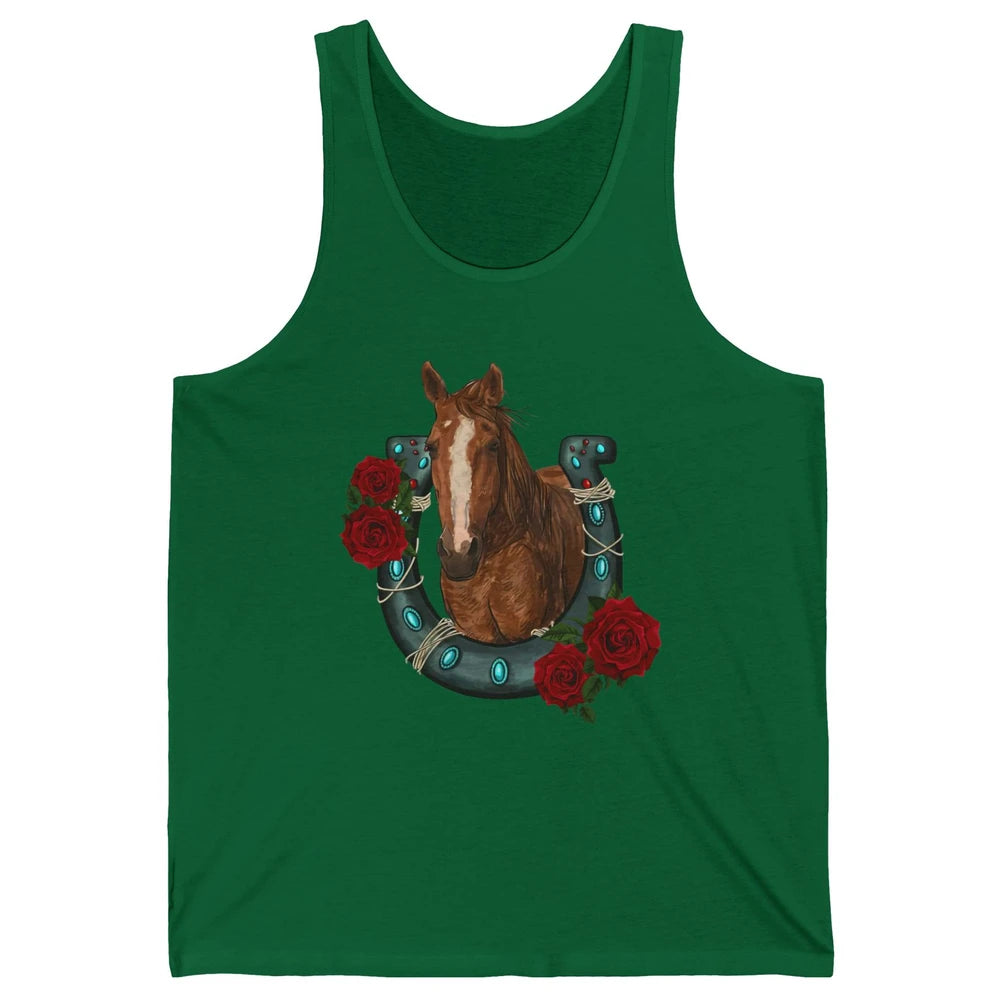 Western Country Texas Cowgirl Floral Horseshoe Horse Riding Unisex Jersey Tank