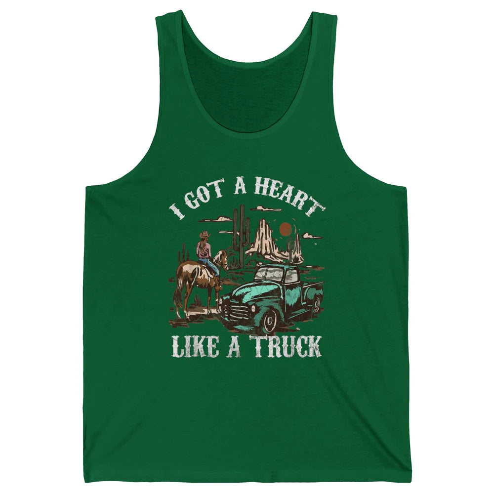 Western Sunset Cowgirl I Got Heart Like Truck Rodeo Cactus Unisex Jersey Tank