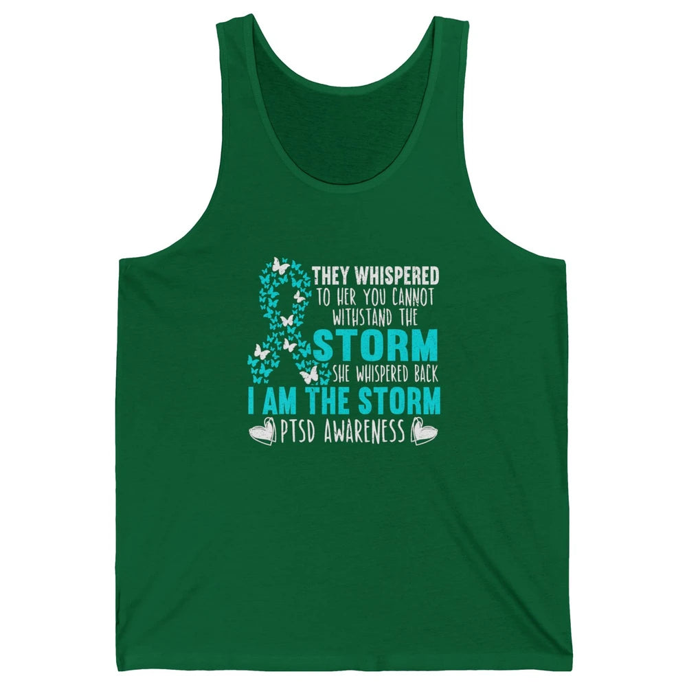 Teal Ribbon Butterfly The Storm Warrior PTSD Awareness Month Unisex Jersey Tank