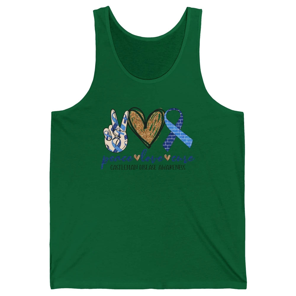 Castleman Disease Awareness Peace Love Cure Blue Ribbon Unisex Jersey Tank