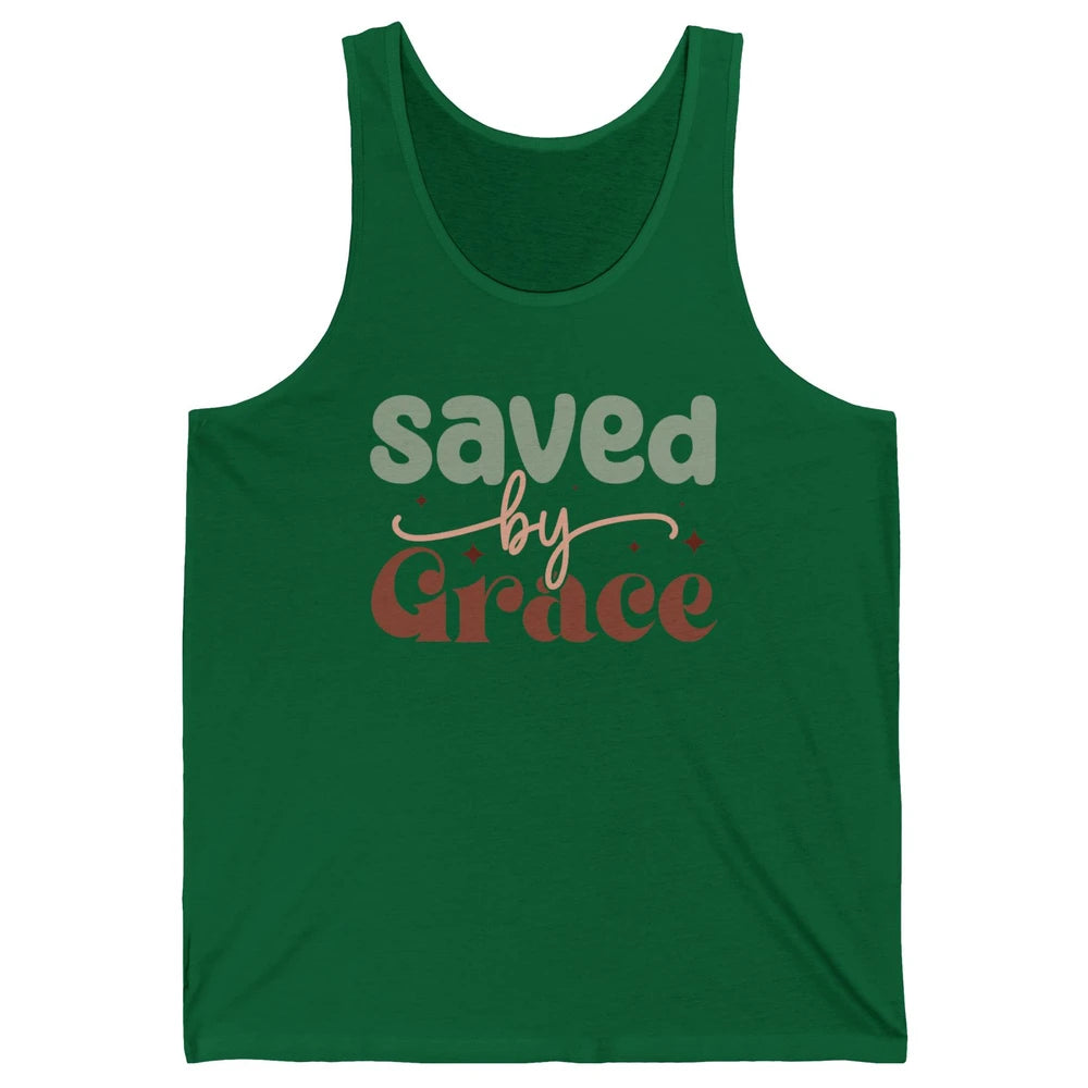 Boho Saved By Grace Jesus Christian Bible Verse Aesthetic Unisex Jersey Tank