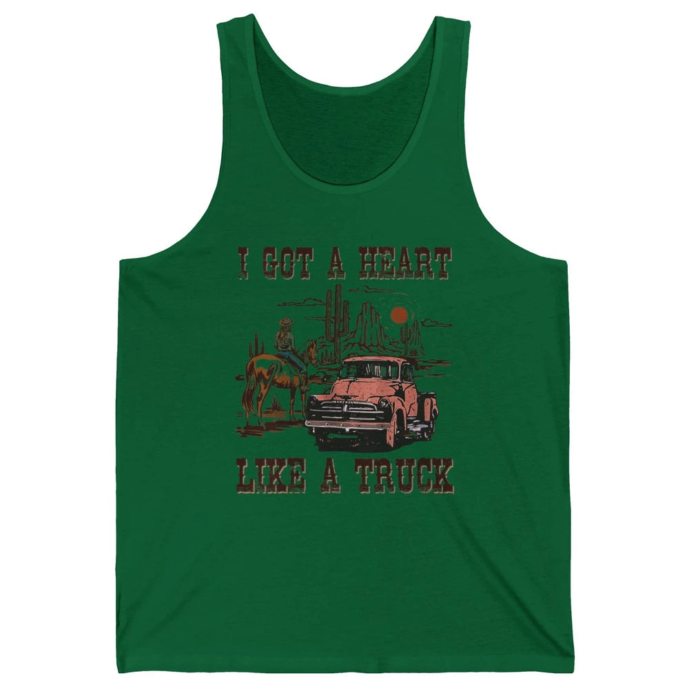 Western Sunset Cowgirl I Got Heart Like Truck Rodeo Cactus Unisex Jersey Tank