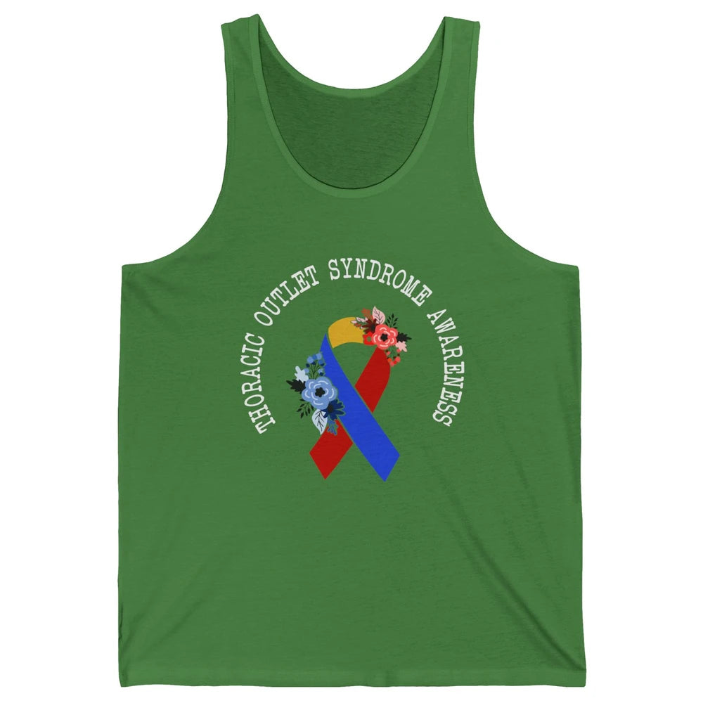 Thoracic Outlet Syndrome Awareness Floral Blue Red Ribbon Unisex Jersey Tank