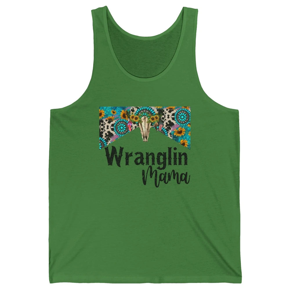 Sunflower Leopard Bull Skull Wrangling Mama Western Country Unisex Jersey Tank