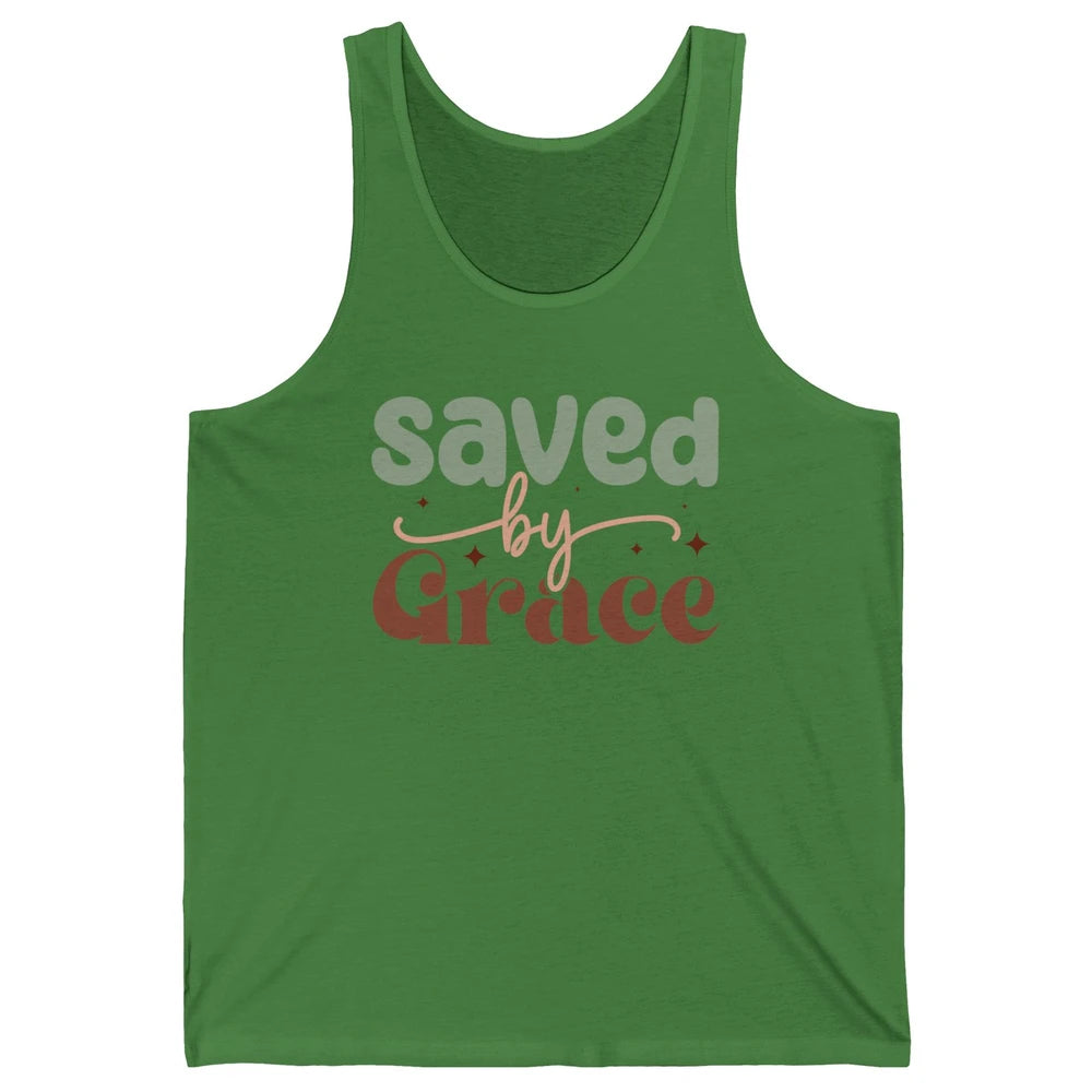 Boho Saved By Grace Jesus Christian Bible Verse Aesthetic Unisex Jersey Tank