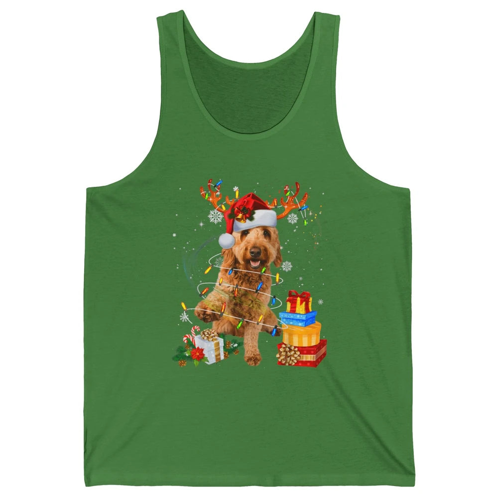 Merry Christmas Goldendoodle Dog Reindeer Xmas Lights Puppy Unisex Jersey Tank