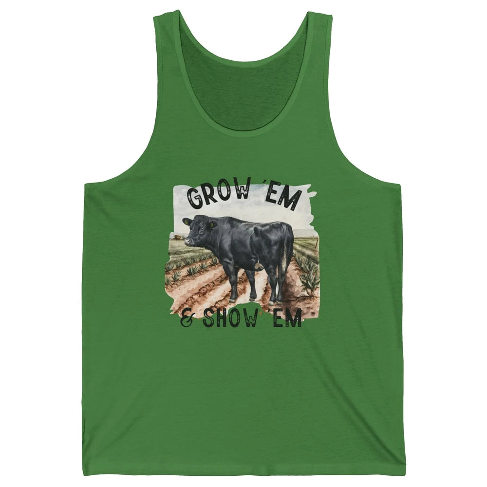 Black Cow On The Farm Grow Em Show Em Western Farm Life Unisex Jersey Tank