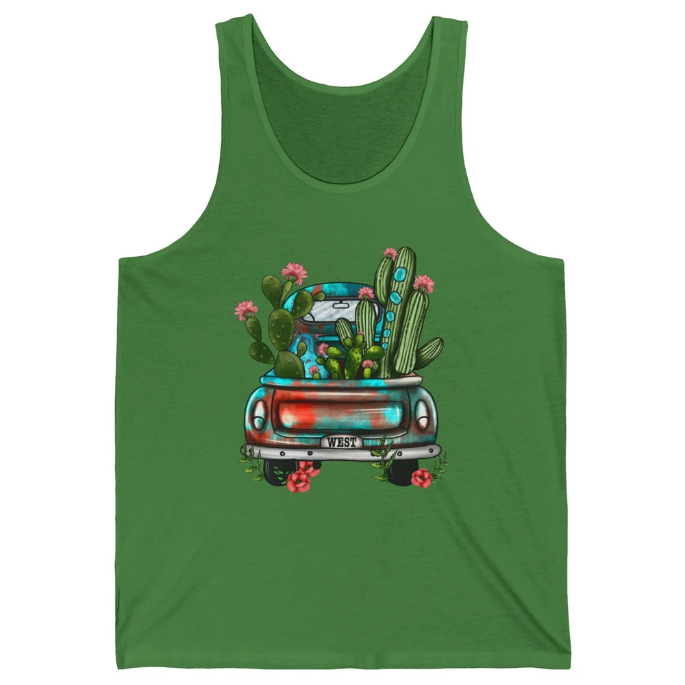 Turquoise Western Truck Desert Cactus Go West Western Gift Unisex Jersey Tank